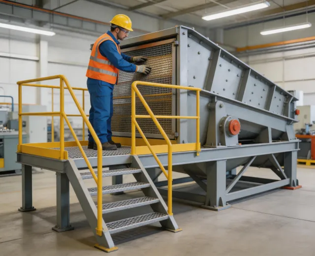 Maintenance technician checking screen media